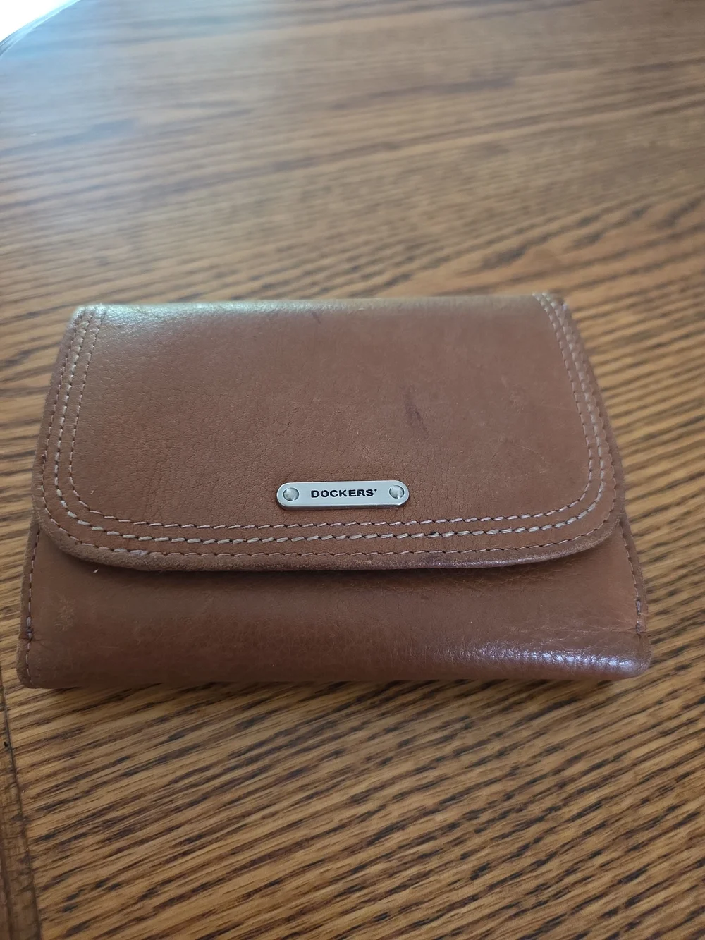 Vtg Dockers L Brown Genuine Leather Women's Trifold Organizer Credit Card Wallet